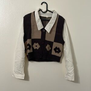 Brown Long Sleeves Collared Top